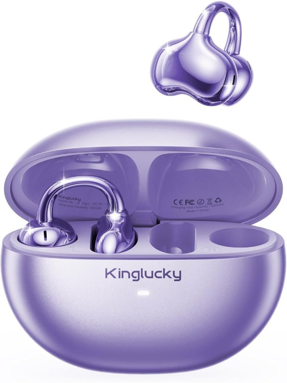 Wireless Purple Upgraded Clip-On Comfortable 40H Playtime Bluetooth 6.0 Earbud